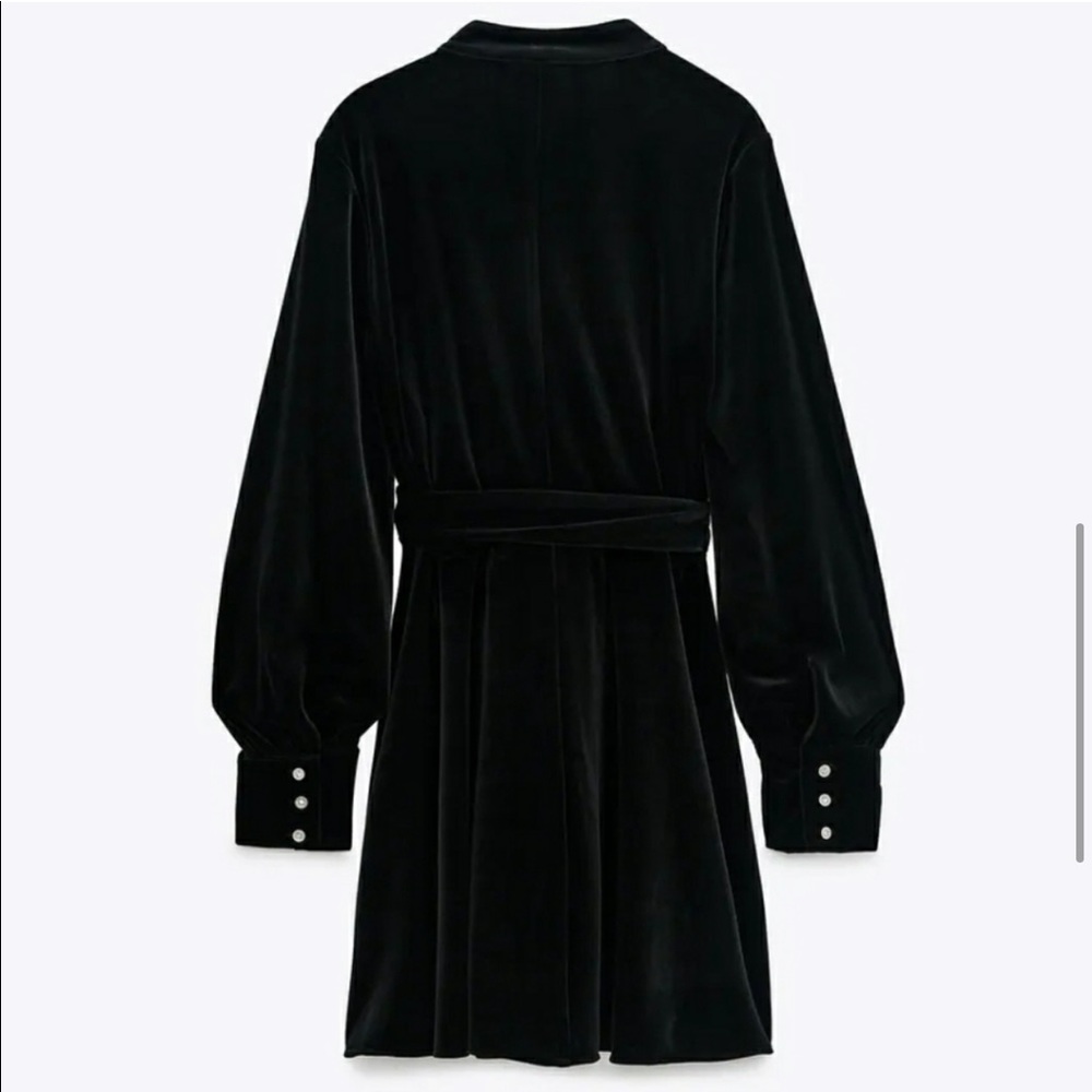 Zara Black Velvet Button Down Tie Front Dress sz M - Picture 2 of 3